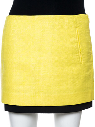 Diane von Furstenberg Yellow Coated Raffia Elley Mini Skirt S
