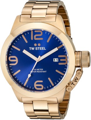 TW Steel Canteen Unisex Quartz Watch with Blue Dial Analogue Display and Silver Rose Gold Bracelet CB181