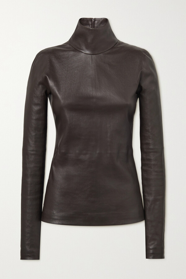 Bottega Veneta Leather Turtleneck Top in Brown Womens Clothing Jumpers and knitwear Turtlenecks 