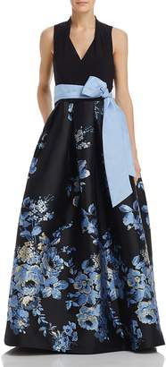 Eliza J Belted Floral Ball Gown
