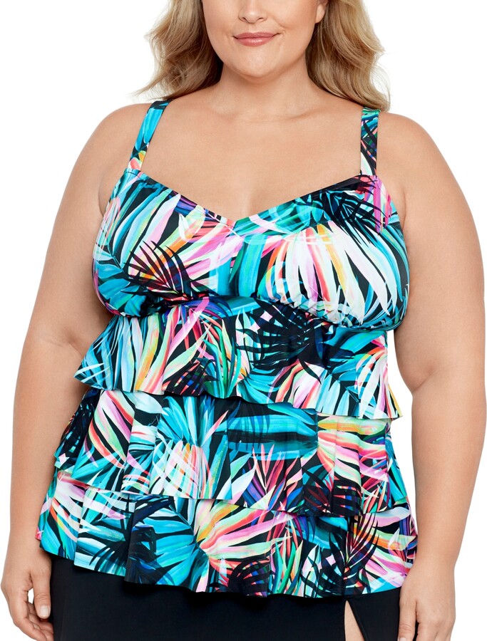 Swim Solutions Plus Size Triple Tier Tankini, Created For Macy's Women