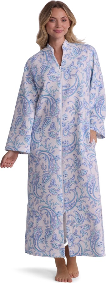 Miss Elaine Women's Printed Zipper Long Sleepwear Robe