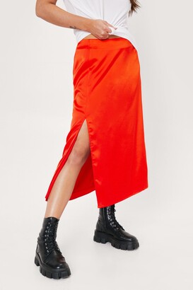 Nasty Gal Womens Plus Size Split Front Satin Midi Skirt - Black - 22
