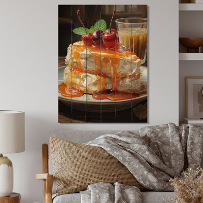Latitude Run Orange Cheesecake Luxury On Wood Print