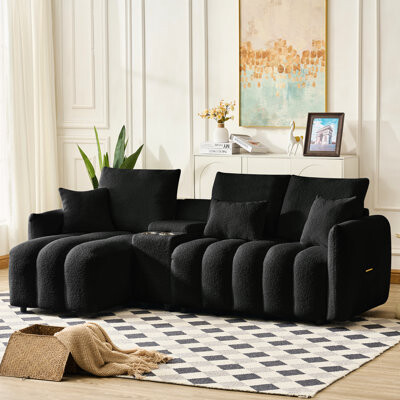 Ivy Bronx Black With Console, , Cup Holder And Storage, Modern Design For Living Room Comfort Sectional Cloud Holder, In