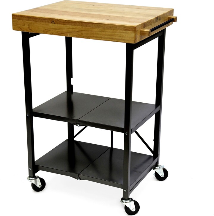 Origami Foldable Wheeled Portable Solid Wood Top Kitchen Island Bar