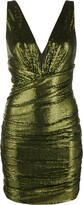 metallic ruched V-neck dress 