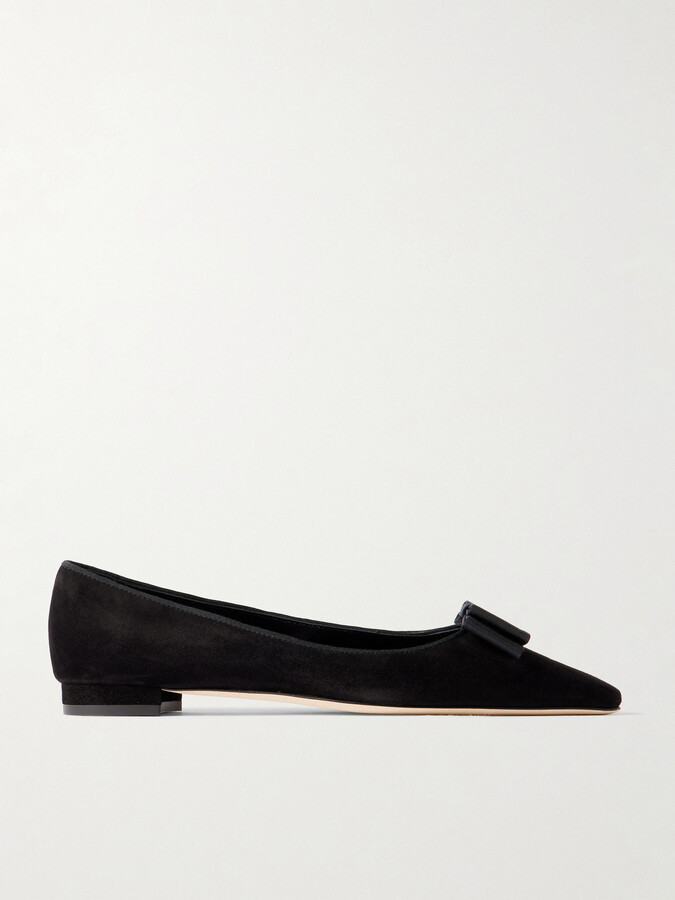 Manolo Blahnik Reador 10 Bow-detailed Suede Point-toe Flats - Black