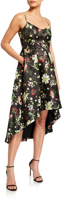 Aidan Mattox Floral Jacquard Sleeveless High-Low Dress