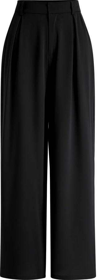 Damen Business Hose High Waist - Gestreifte Wide Leg Bürohose - Elastischer Bund Mit Taschen