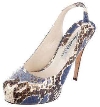 Brian Atwood Snakeskin Slingback Pumps
