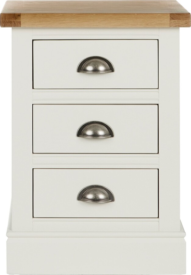 Dunelm Compton 3 Drawer Bedside Table, Ivory & Oak Cream and Brown