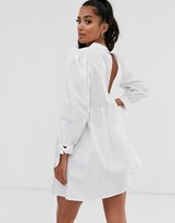 Thumbnail for your product : ASOS DESIGN Petite high neck mini smock dress with pin tucks and tie sleeves
