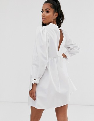 ASOS DESIGN Petite high neck mini smock dress with pin tucks and tie sleeves
