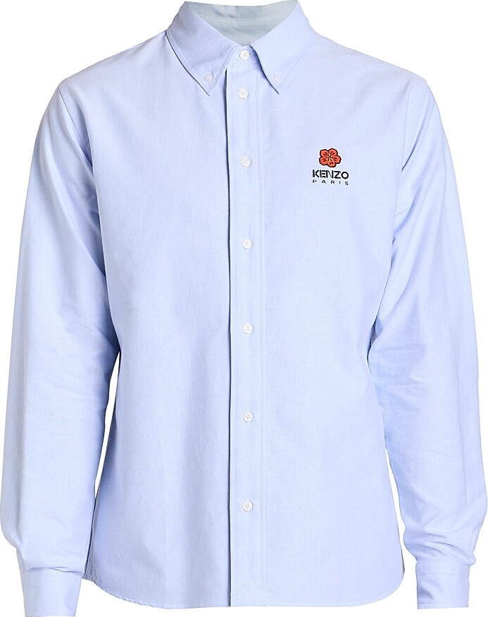 Kenzo Men's Flower Crest Long-Sleeve Button-Down Shirt - Sky Blue - Size 15.75