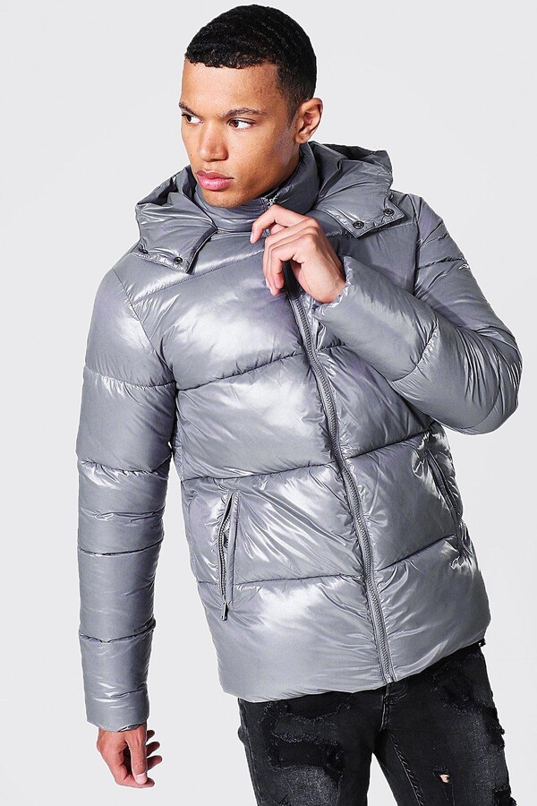 grey shiny puffer jacket
