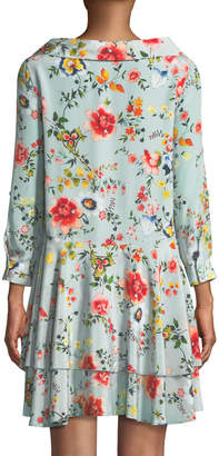 Alice + Olivia Moore Button-Down Layered Floral-Print Silk Tunic Dress