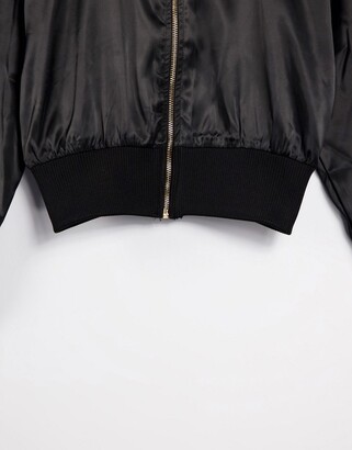 The O Dolls Collection ODolls Collection satin motif bomber jacket in black