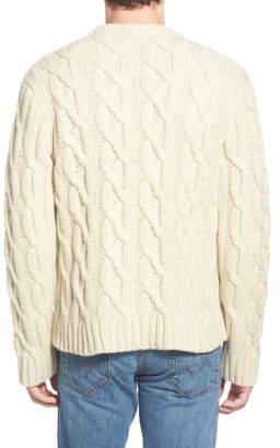 Schott NYC Regular Fit Cable Knit Crewneck Wool Blend Sweater