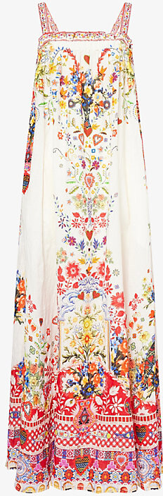 Camilla Womens Faith, Luck & Justice Floral-Print Wide Strap Linen Maxi Dress Xs/S