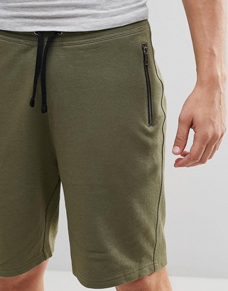 ASOS Slim Fit Jersey Shorts With Zips In Khaki