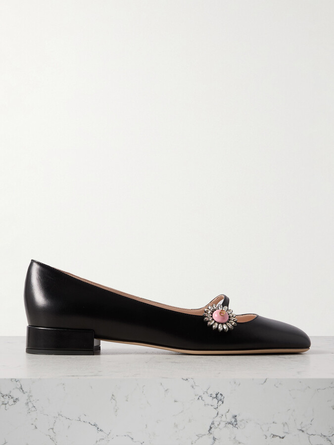 Valentino Garavani Ballerina 20 Embellished Leather Flats - Black