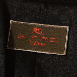 Etro Black Printed Textured Silk Long Sleeve Coat L