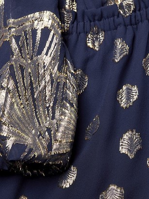 Lilly Pulitzer Joella Seagrass-Print Metallic Silk Puff-Sleeve A-Line Dress