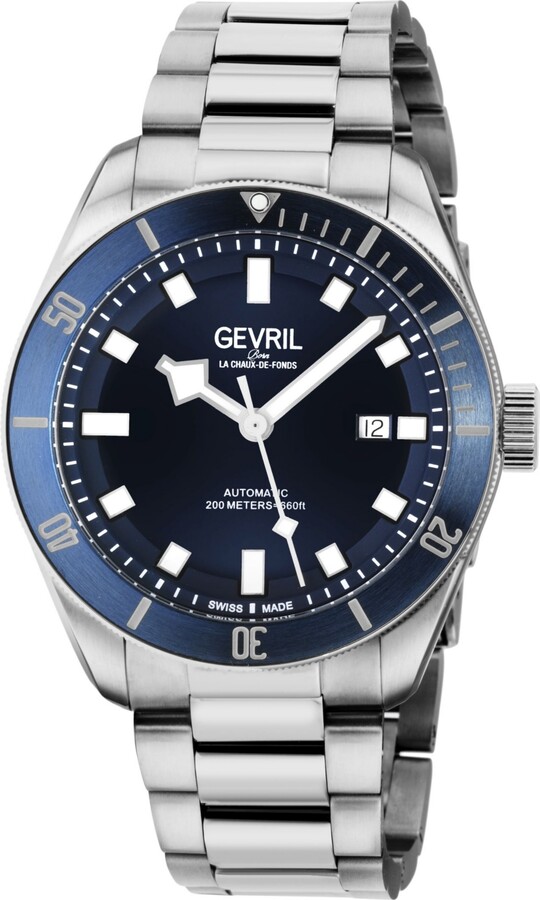 Gevril Men's Yorkville Silver-Tone Stainless Steel Swiss Automatic Bracelet Watch 43mm
