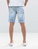 Thumbnail for your product : ASOS DESIGN TALL Slim Denim Shorts In Light Bleach Wash Blue with Rips