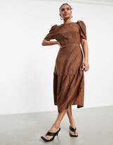 Thumbnail for your product : AX Paris round neck midi dress in brown polka dot