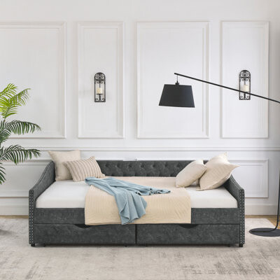 Red Barrel Studio Queen Size Daybed With Drawers Upholstered Tufted Sofa Bed Day Bed