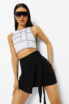 Thumbnail for your product : boohoo Soft Ribbed Wrap Mini Skirt