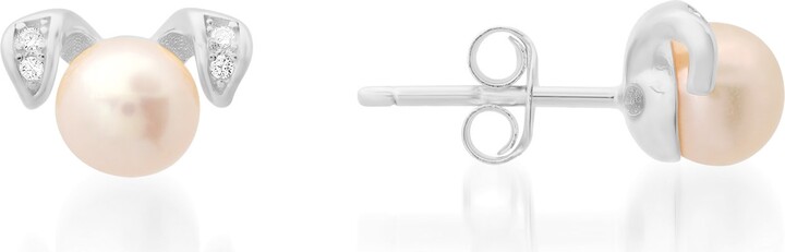 Kylie Harper Sterling Silver Puppy Dog Pearl & Diamond Cz Stud Earrings
