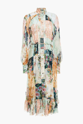 Zimmermann Wavelength Belted Printed Silk-georgette Midi Shirt Dress