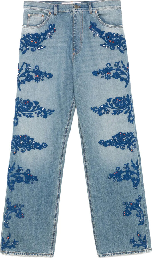 Guipure-Lace Detailing Jeans