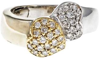 18K Yellow & White Gold Two Heart Pave Diamond Ring Size 5