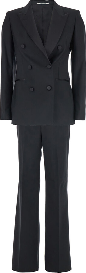 Tagliatore Black Double-breasted Suit With Peak Revers In Wool Woman