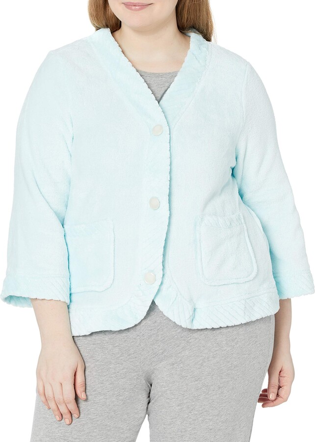Casual Moments Womens Plus Size Shawl Collar Bed Jacket