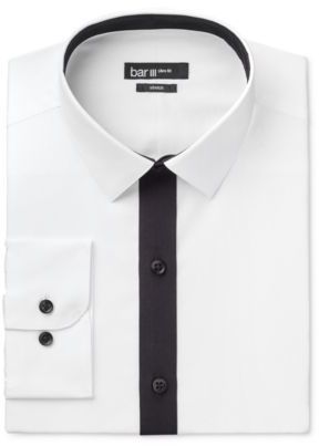 Bar III Men's Slim-Fit White with Black Placket Dress Shirt, Only at Macy's