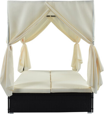 Latitude Run Outdoor Patio Wicker Sunbed Daybed With Cushions Adjustable Seats
