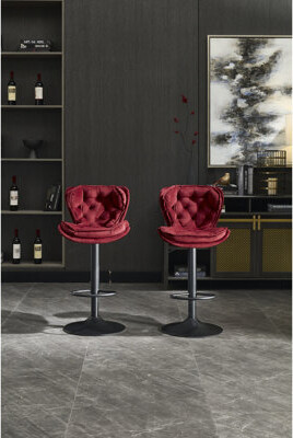 Red Bar Stools Of 2, Adjustable In Height And Swiveling, Velvet Surface, Foam Filled, Robust Metal Frame, Non-slip Base Ring, For Dining Room Decorati