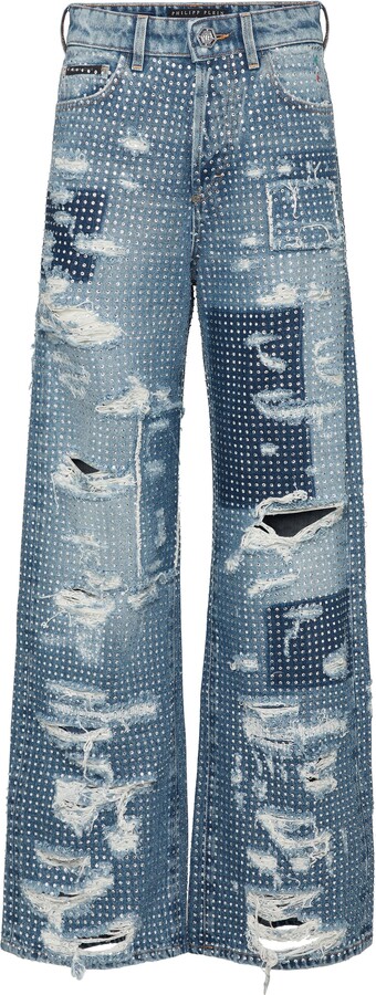 Philipp Plein Skater Fit Row Denim Trousers Studs