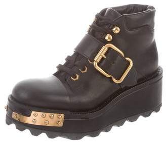 Prada Leather Cap-Toe Ankle Boots