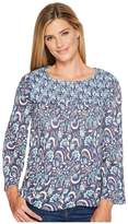 Thumbnail for your product : Lucky Brand Mixed Print Smocked Top Women's Long Sleeve Pullover