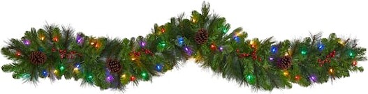 Nearly Natural 6Ft Pre-Lit LED Colorado Fir Christmas Garland with Berries & Pinecones By in Green