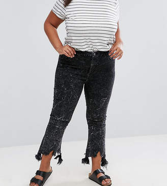 ASOS Curve CURVE Cropped Flare Jeans with Arched Raw Hem in Extreme Acid Wash Black