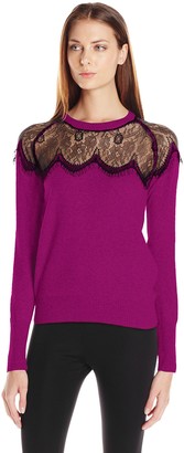 Buffalo David Bitton Women's Belacey Pullover Angora Blend Sweater with Lace Cutout Detail