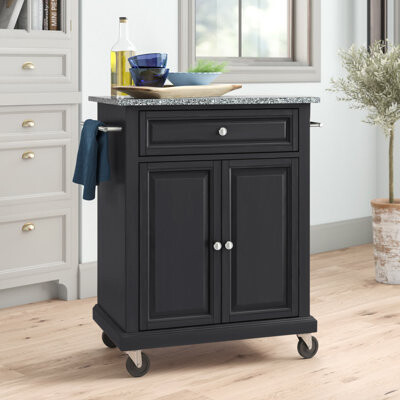 Three Posts Hedon Portable Kitchen Cart with Granite Top