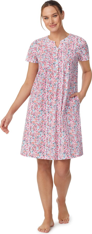 Aria Women’s Short Sleeve Split Neck Henley Nightgown 40”, Sizes XS to 5X